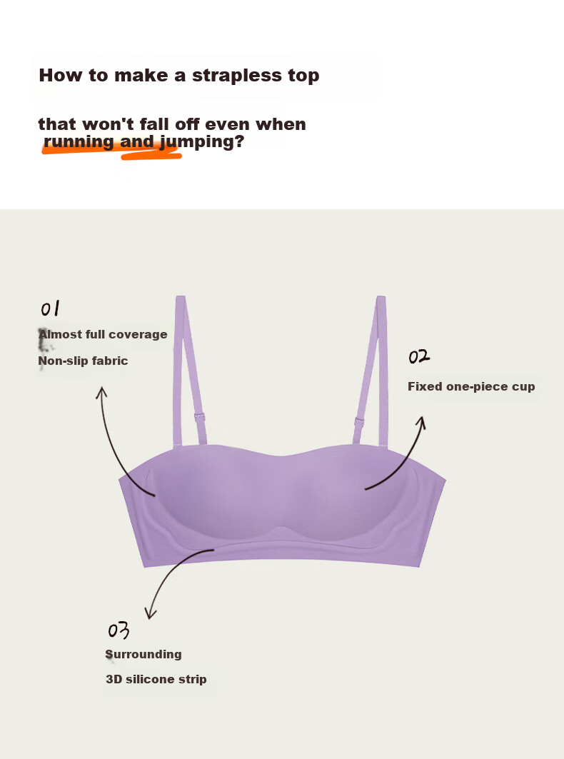 NEIWAI Orange Label Zero-Worry Strapless Anti-Slip Wireless Fixed Cup Bra, Women's Breathable Underwear with Detachable Straps 3