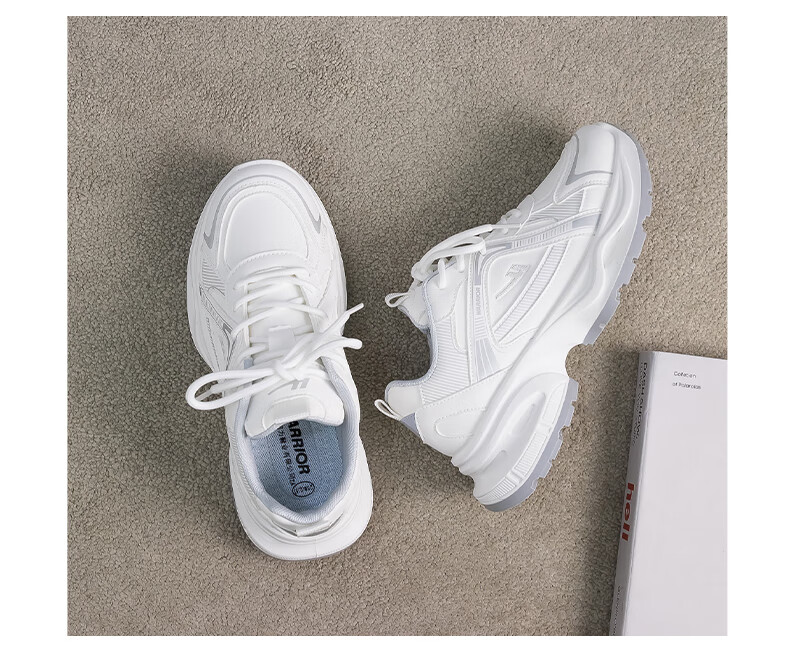 Warrior Women's Sneakers 2026 Spring New Leather Dad Shoes Thick Sole Height Increasing Couple Versatile Running Shoes 9