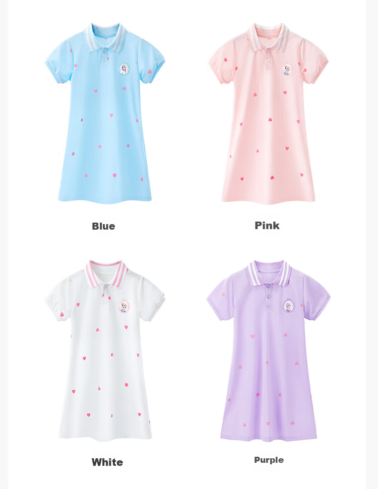 Disney Colorblock Polo Dress School Style Summer 2026 Girls Breathable Soft A-Line Dress 140 9