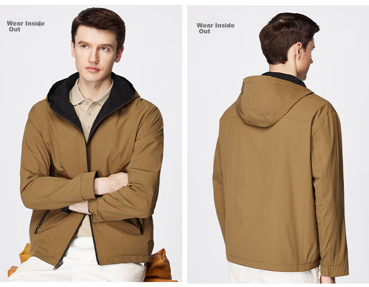 FIRS Double-Sided Hooded Jacket for Men, Spring And Autumn Zipper Windproof Rain-Resistant Adjustable Outdoor Commuter Coat 16