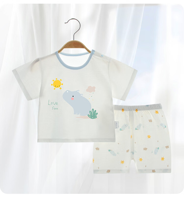 Qiaojiaoya Children's Pajamas, Summer Thin Style, Boys And Girls Short-Sleeve Summer Wear, Newborn Baby Air Conditioning Clothes, Pure Cotton Home Wear Set 1