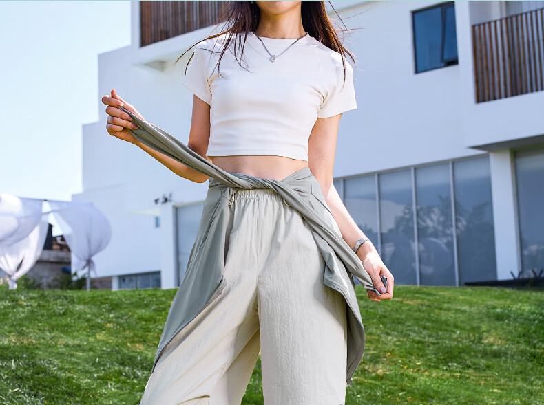 ESE-Y Quick-Dry Cooling Cargo Pants for Women, 2025 Summer New Style, Sun Protection Thin Wide-Leg Loose Paratrooper Pants, Gray And White, Size 28 3