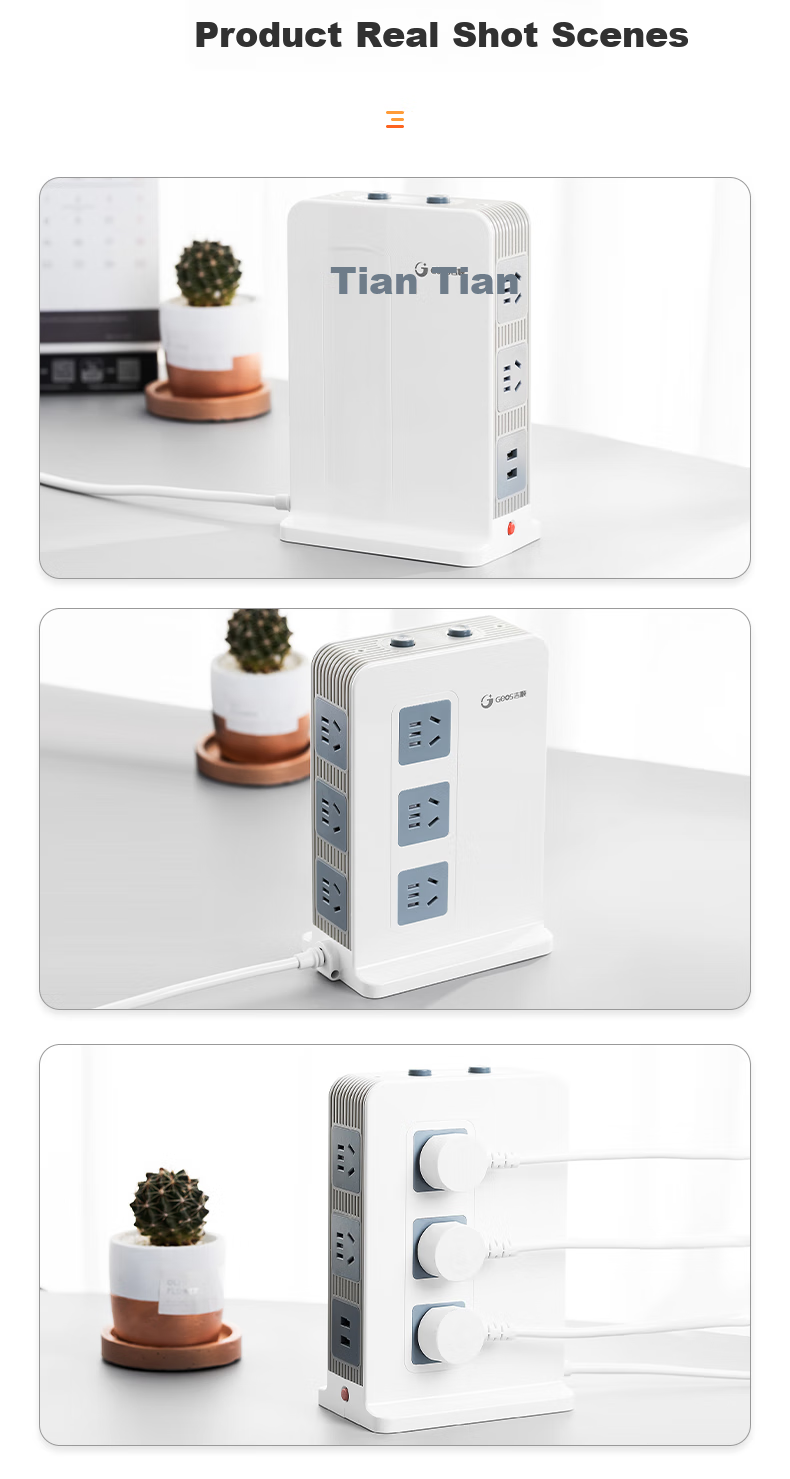 JS JISHUN College Dormitory Power Strip, Vertical Socket, Office Desk Power Strip, USB Multi-Functional Desktop Power Strip, Surge Protector, National Standard, Individual Control, 2.5 Meters 4