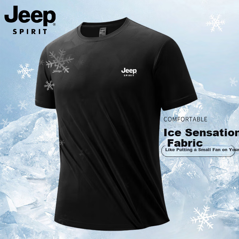 JEEP SPIRIT Men's Short-Sleeve T-Shirt, Summer Ultra-Thin Ice-Cool Breathable Textured Tee, Casual Quick-Dry Sports Top, White, XL