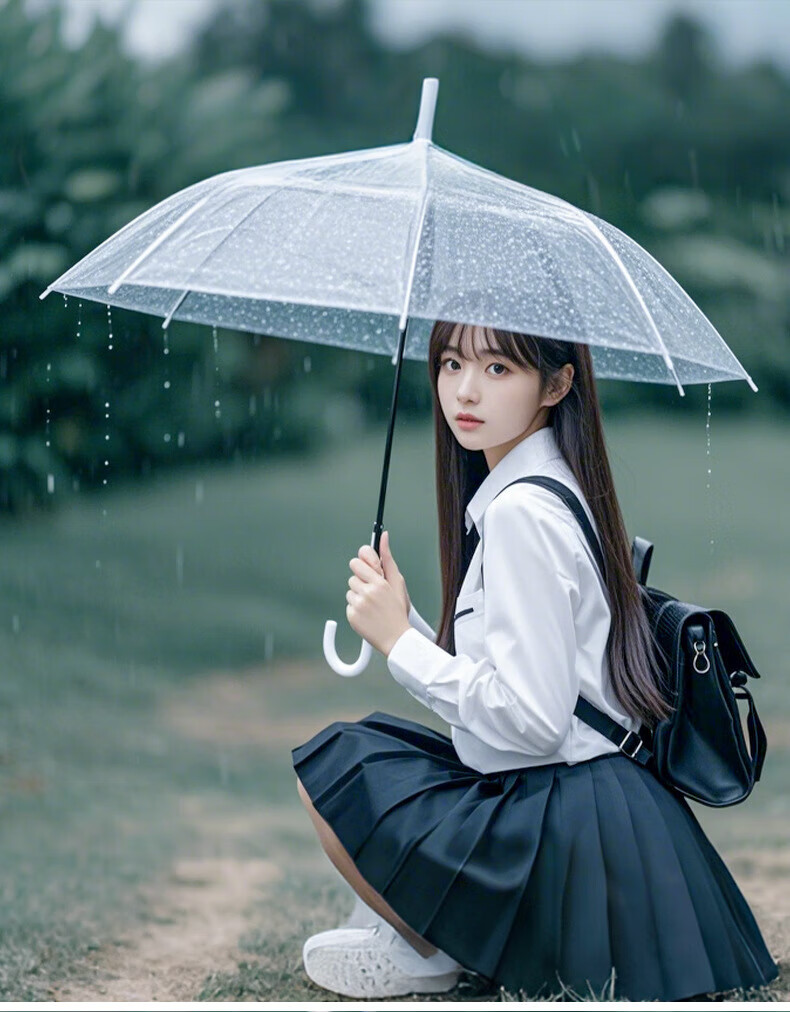 Bahainiao Transparent Umbrella, Long Handle, Manual, Korean Style, Ultra-Lightweight, Portable, Student Umbrella for School Use 8
