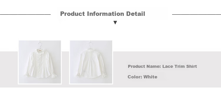 LUOBOBEIBEI Girls' White Long-Sleeve Shirt, Lace Trim Inner Blouse, Autumn White Base Layer, White, Size 150 3