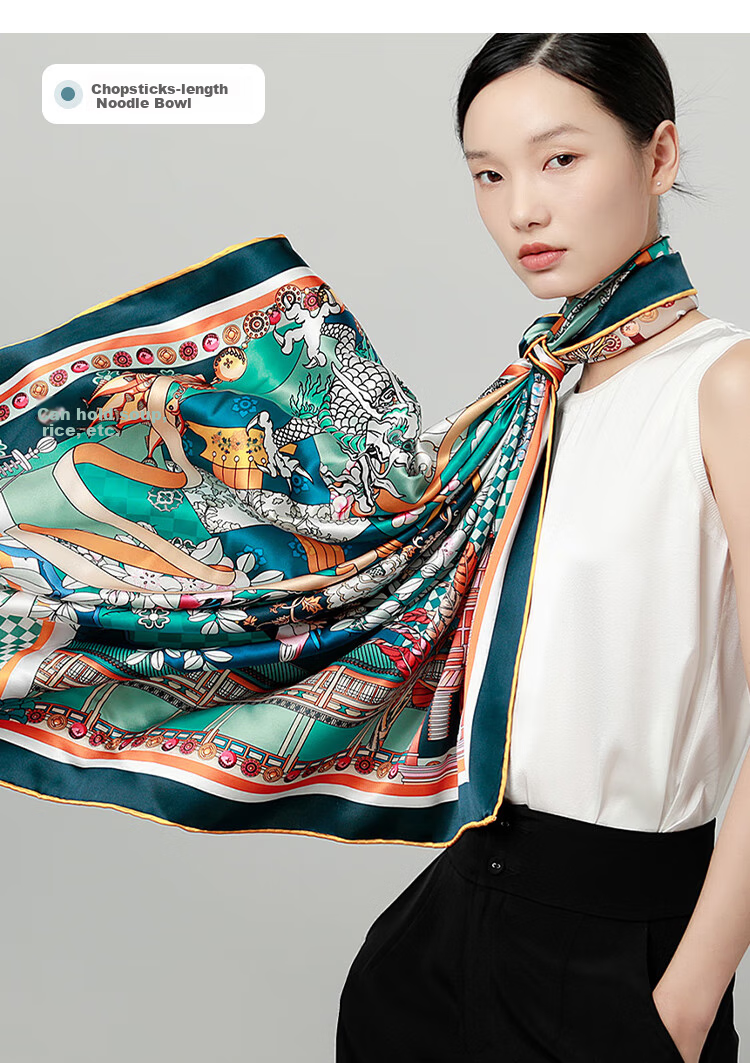 Sijie [Handmade Rolled Edge] Heavyweight 19-Meter Pure Silk Large Square Scarf, Mulberry Silk High-End Silk Shawl, Mid-Autumn Festival Gift 7
