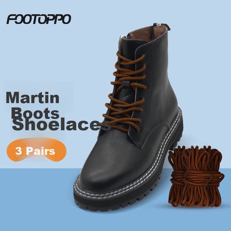FOOTOPPO Martin Boots Lace, Black And Brown Round Combat Boots Laces for Men, Casual Leather Boots, Outdoor Hiking Shoe Laces, Round Thi