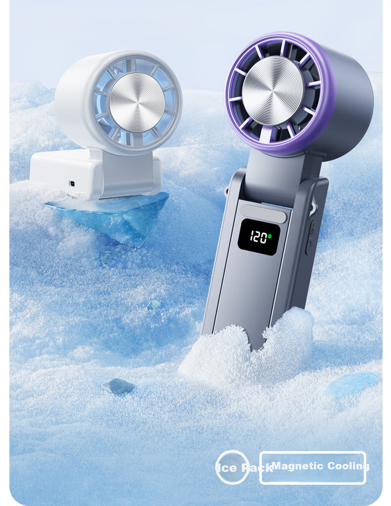 Azeada Handheld Foldable USB Fan, Desktop Neck-Hanging Mini Semiconductor Cooling Ice Pack, Powerful Turbine Fan with Long Battery Life And Quiet Operation, Portable Gift 6