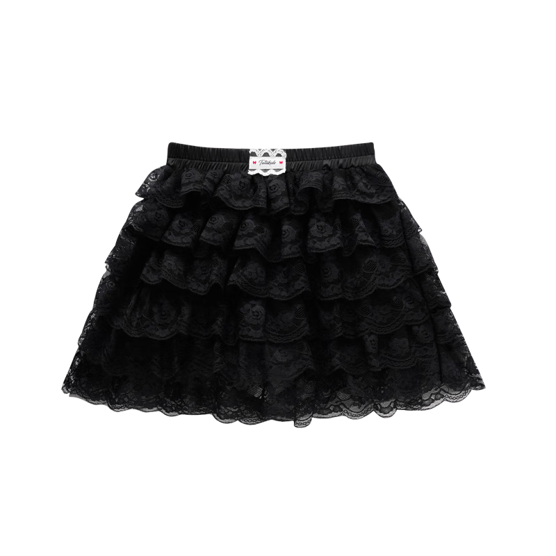 Tutuxiaoxiang Girls' Short Skirt, Children's Cake Skirt, Parent-Child Dress, Lace Midi Skirt, Black, Size 120, Height Approximately 120cm