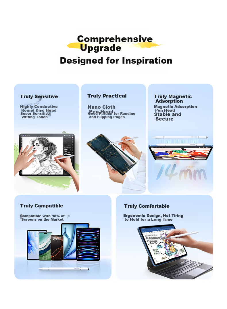 UGREEN [Free Shipping] Capacitive Stylus Touchscreen Pen Writing Pen Tablet Pen Universal Magnetic for Phones Compatible with IPad Huawei Apple Xiaomi Android Honor Switch 6