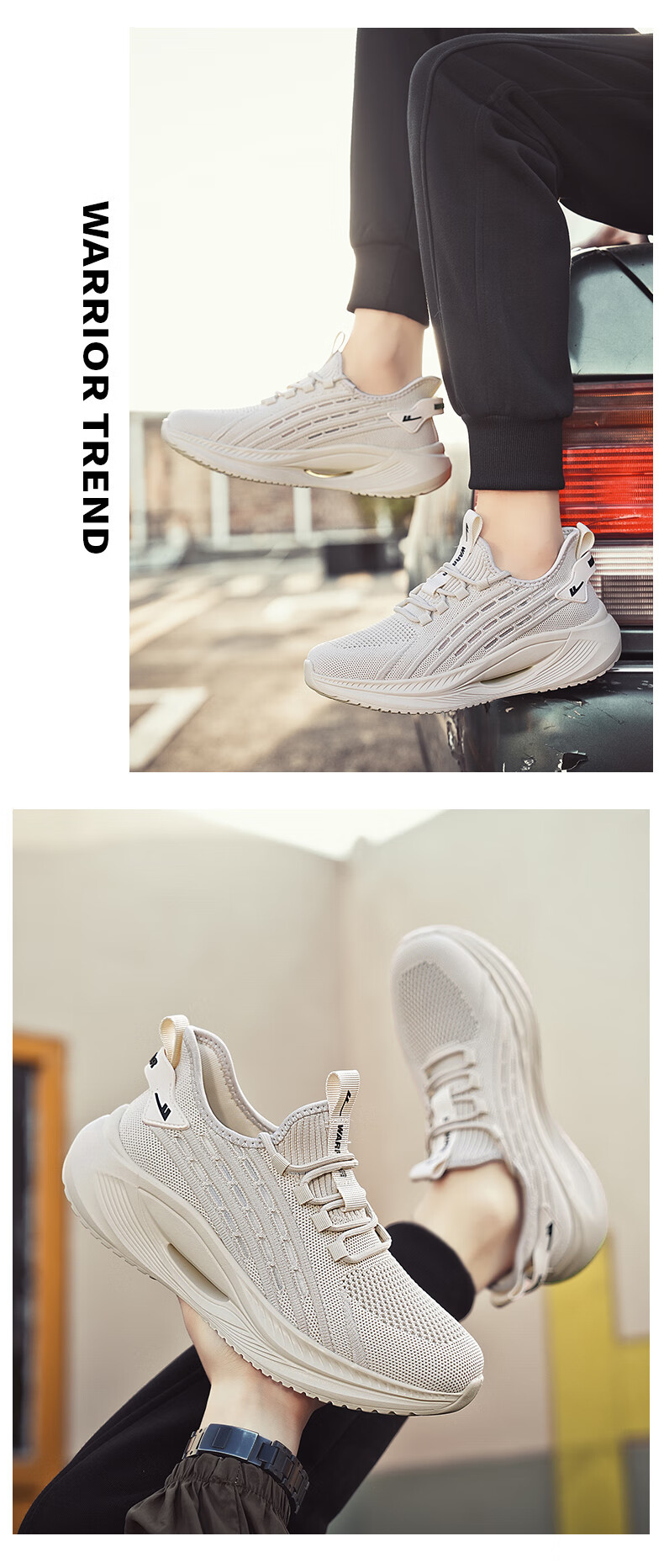 Warrior Men's Sports Shoes 2026 Summer New Breathable Mesh Flyknit Running Shoes for Men Khaki Size 40 6