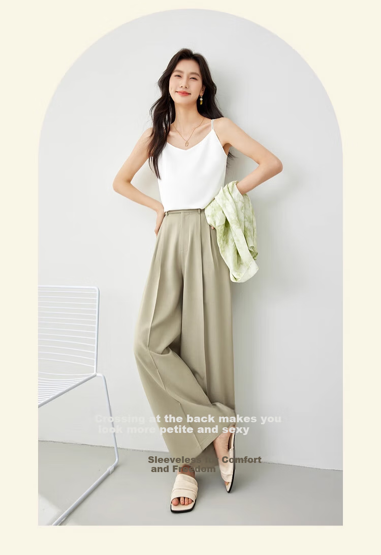 GUJIN Ice Silk Satin Women's Camisole Tank Top Sleeveless Backless Base Layer Versatile Blazer Top Champagne XL 8