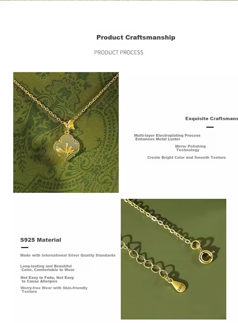 Zhoubaifu Magnolia Necklace for Women, Elegant Hetian Jade Silver Pendant, Birthday Gift for Girlfriend Or Wife 5
