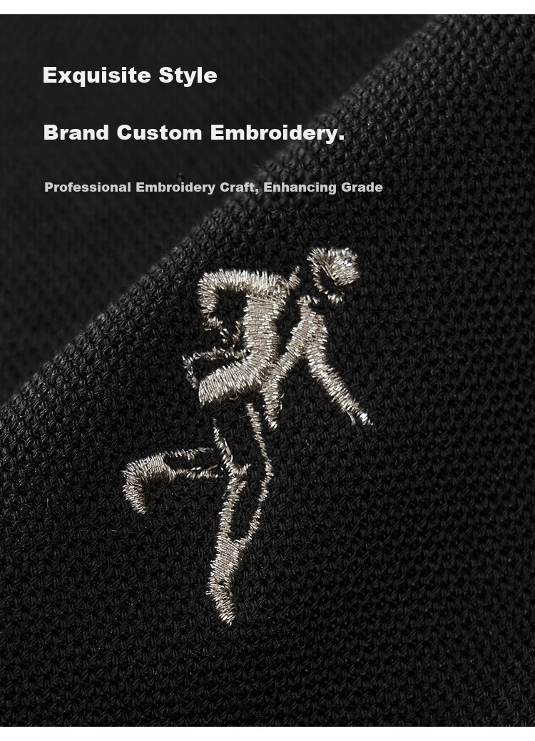 DANCING WOLVES [Ice Oxygen Bar & 7A Grade Antibacterial] Summer Dotted Embroidery Men's Short-Sleeve POLO, 001 Black, L(175) 5