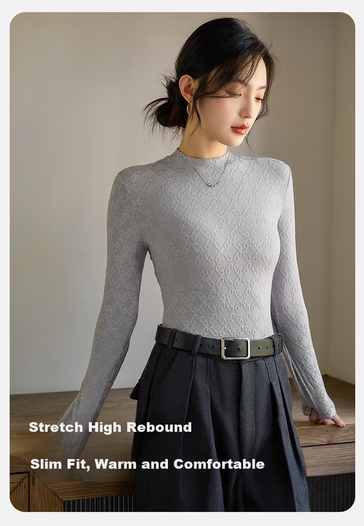 LangSha Base Layer, Spring And Summer Thin Style, Slim-Fit Waist-Cinching T-Shirt for Women, Warm Black And White Color, Slimming Round Neck Inner Wear, Long-Sleeve Top 10