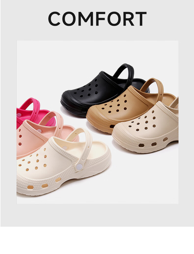 GUOLUOFEI Extra-Large Perforated Shoes for Men, Non-Slip Soft Sole, Closed-Toe Beach Sandals, Trendy Outdoor Slippers for Women, Black, Size 35-36 1