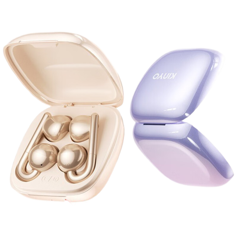 KINYO i9 Dynamic Ring AI Bluetooth Clip-On Wireless Bone Conduction Sports Call Noise-Cancelling Conference Translator Earphones for Xiaomi Apple Purple