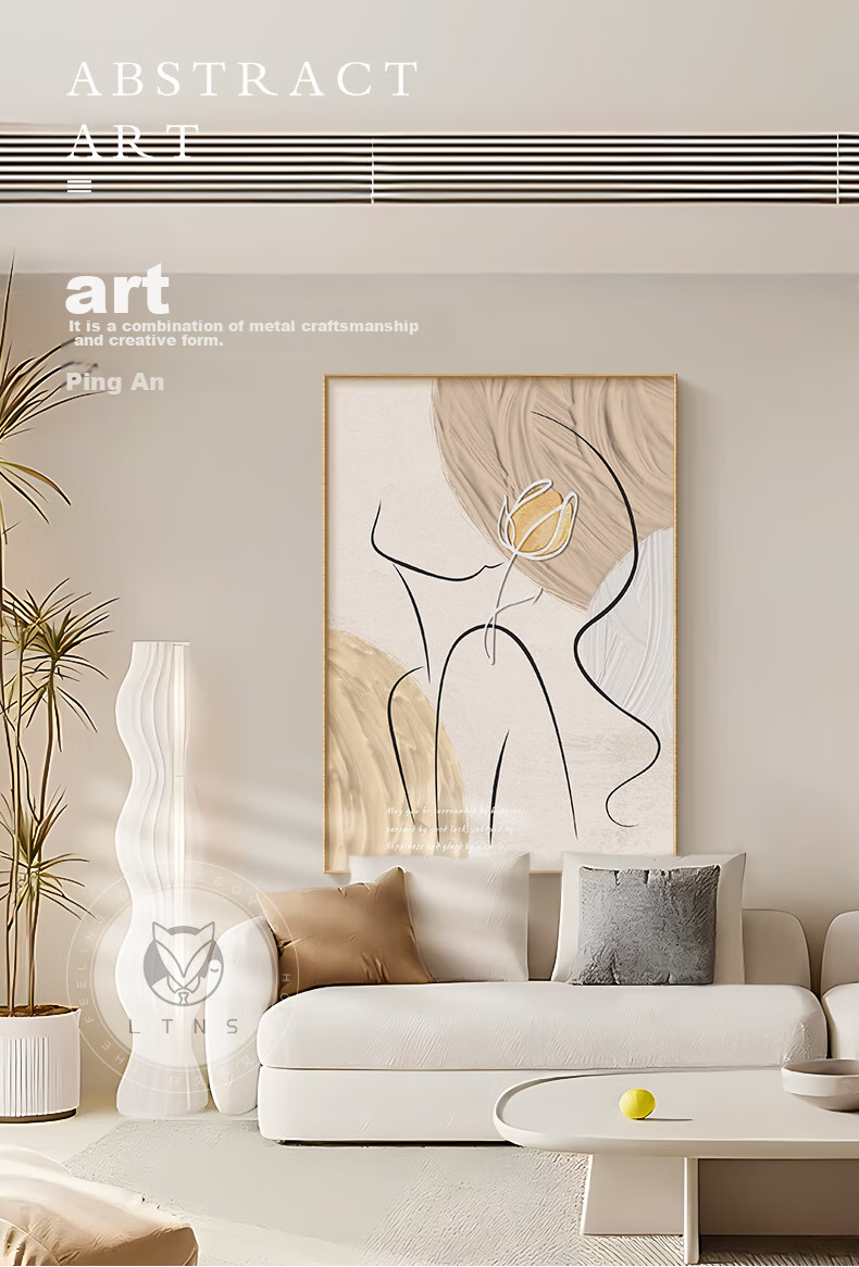 Haojiubujian Cream-Style Living Room Decorative Painting, Large-Scale Figure Line Art, High-End Abstract Wall Painting, Sofa Background Wall Floor-Standing Artwork 1