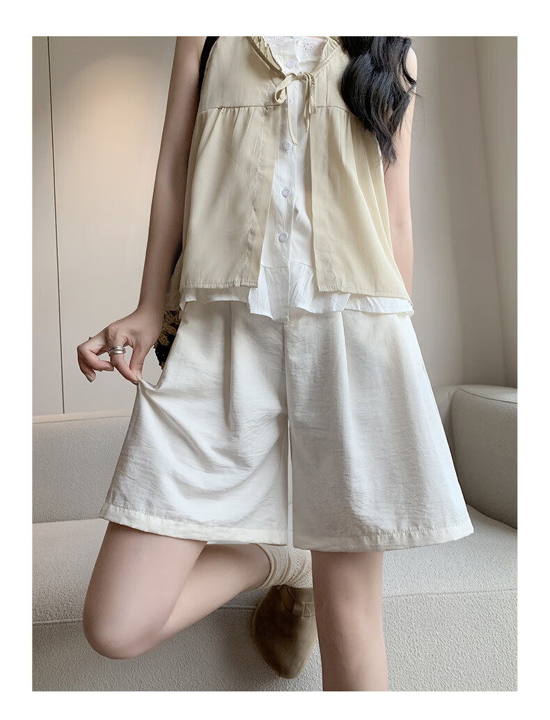 LangSha Milk Puff Suit Shorts for Women, Ice Silk Summer New High-Waist Loose Casual Mid-Length Pants, Relaxed Loose-Fitting Five-Point Shorts 21