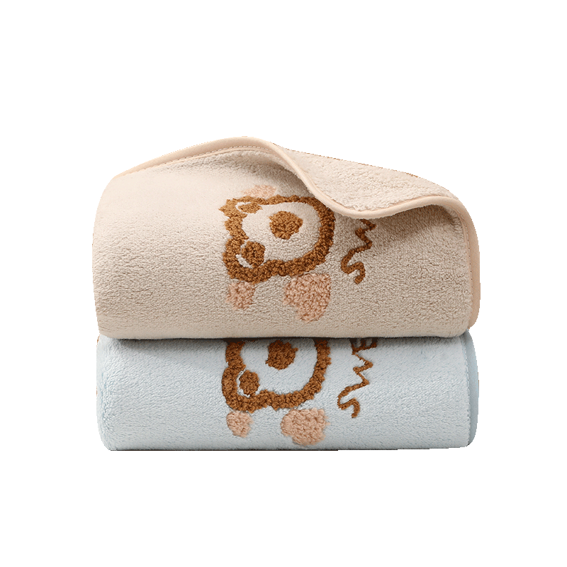 Grace Towel, 7A Antibacterial Class A Thickened Absorbent Face Towel for Men And Women, Hair Drying Sports Large Face Towel, Beige + Blue 2 Pieces
