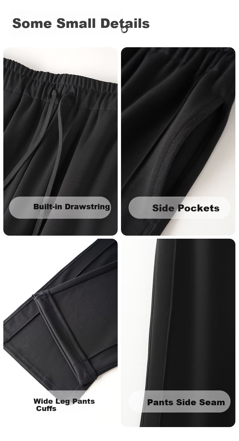 I'd Casual Loose Straight Wide-Leg Pants for Women, 2026 Early Autumn Wear, Flowy Floor-Length American-Style Sweatpants, Night Black, Size L 8