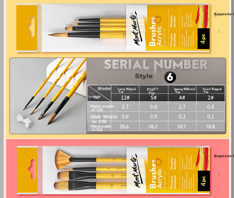 Mont Marte (MontMarte) Gouache Brushes Set of 4, Watercolor Paint Brushes for Children, Art Paint Line Brushes, Fan-Shaped Flat Brushes, Student Watercolor Brush Set BMHS0013 15