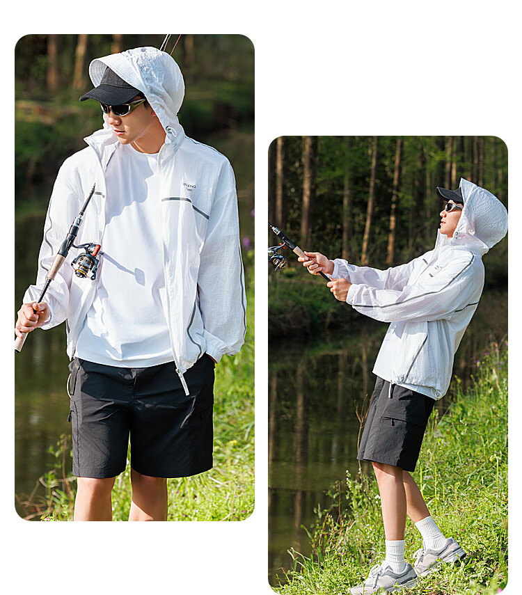 BOSIDENG Men's Summer Outdoor Ice Silk Fishing Sun Protection Jacket UV Resistant Color Block Breathable Cooling Coat 14
