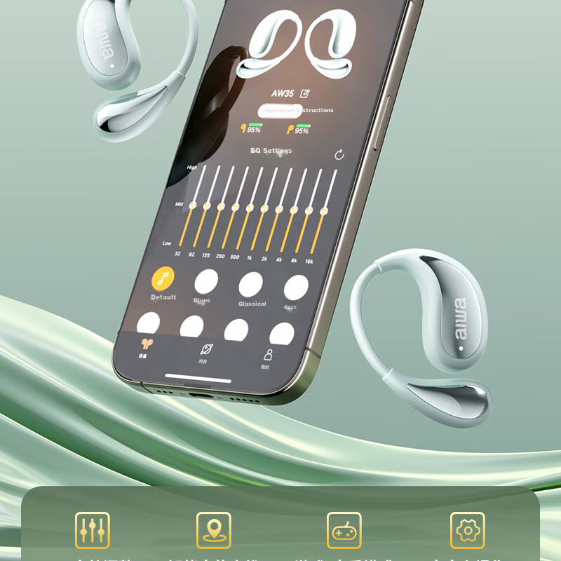 Aiwa Aw35 [Luxury New Experience], Bluetooth Headphones, Non-In Open-Ear Bone Conduction Concept, Wireless Ear-Hook Style for Sports, Compatible with Huawei, Xiaomi, Apple, Gree 30