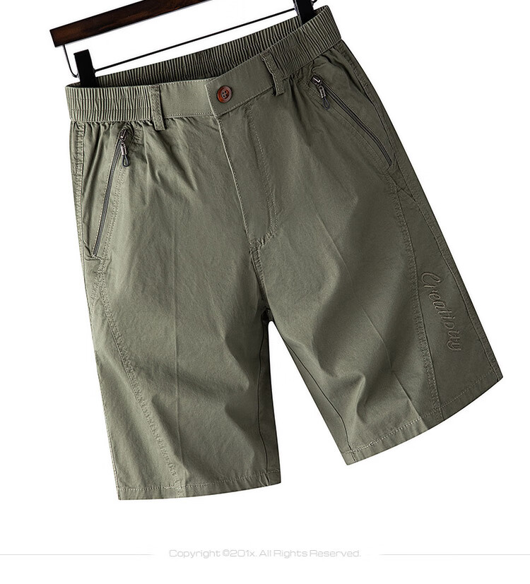 ROMON 100% Cotton Men's Summer Casual Business Zip Pocket Cargo Sports Beach Shorts Men's Knee-Length Pants 13