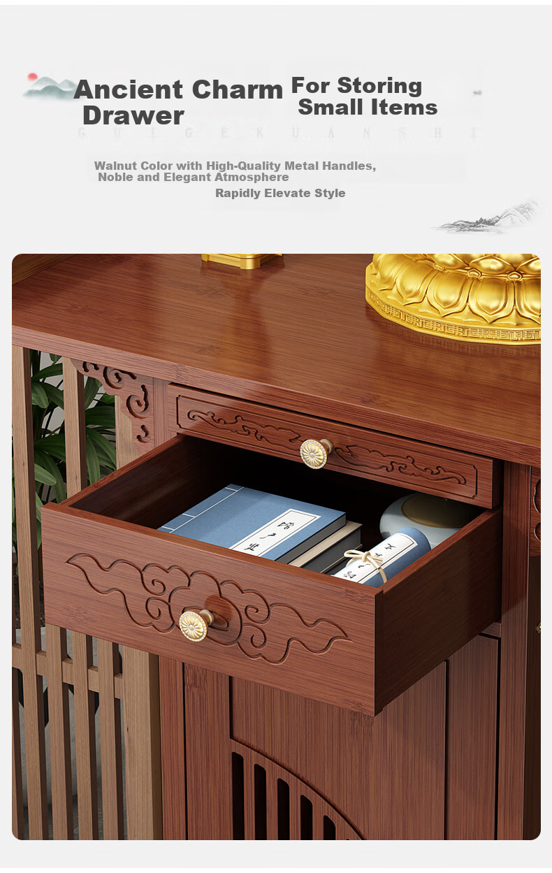 Taomengju Buddha Table, New Chinese Style Standing Cabinet, God of Wealth Cabinet, Buddha Altar, Incense Burner, Buddha Statues, Guan Gong Bodhisattva Altar, Offering Table, Storage Rack 11