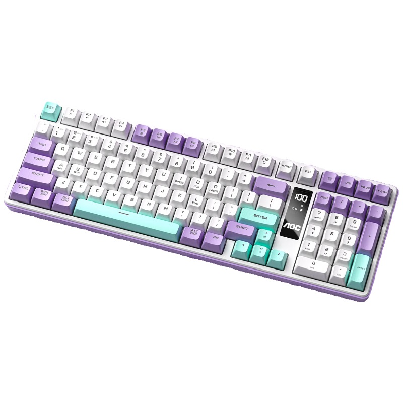 AOC GK320 Wireless Bluetooth Wired Tri-Mode Keyboard, Display Mechanical Feel RGB, Quiet Keyboard for Mac Computers And E-Sports Gaming, Purple Phantom Qingyang