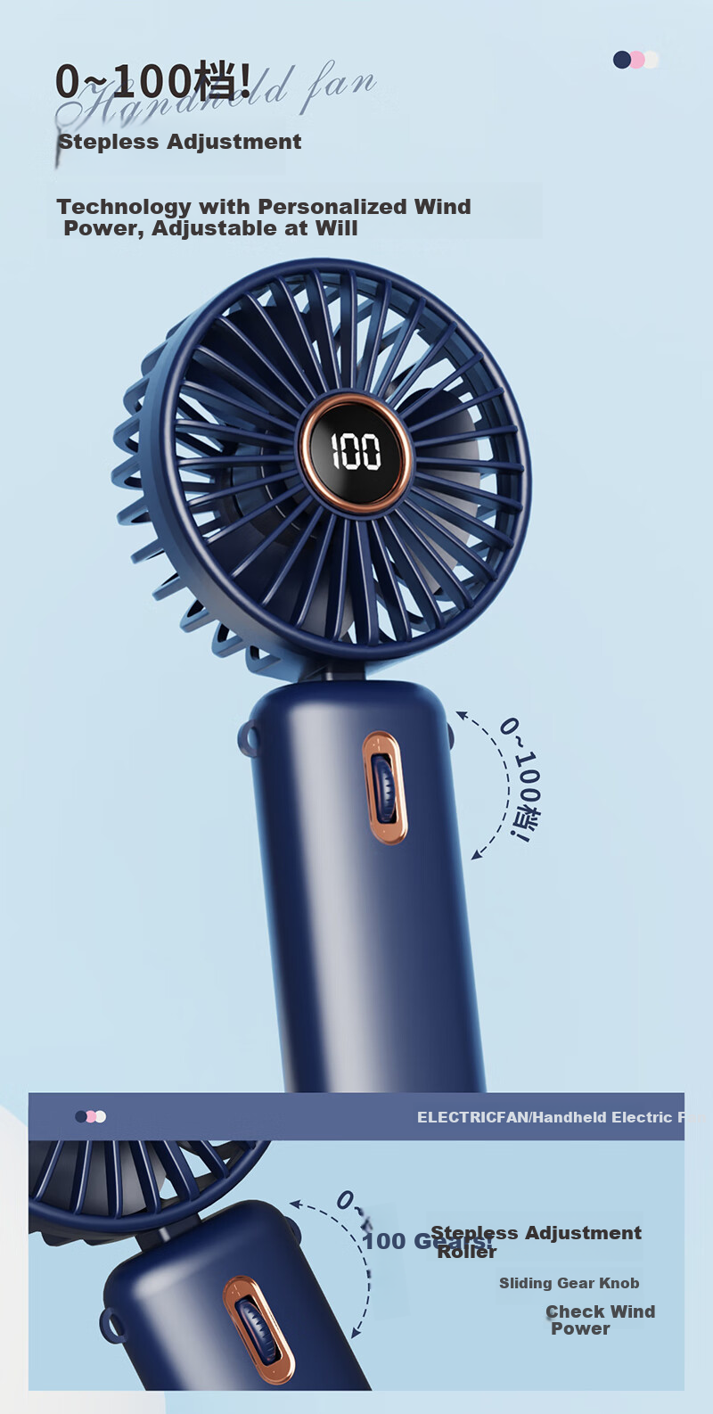 Jinlongxing [100-Speed Cold Air Blast] Handheld Mini Fan, Quiet Desktop Cooling Bladeless Portable USB Rechargeable High-Power Fast Air Gun with Long Battery Life 4