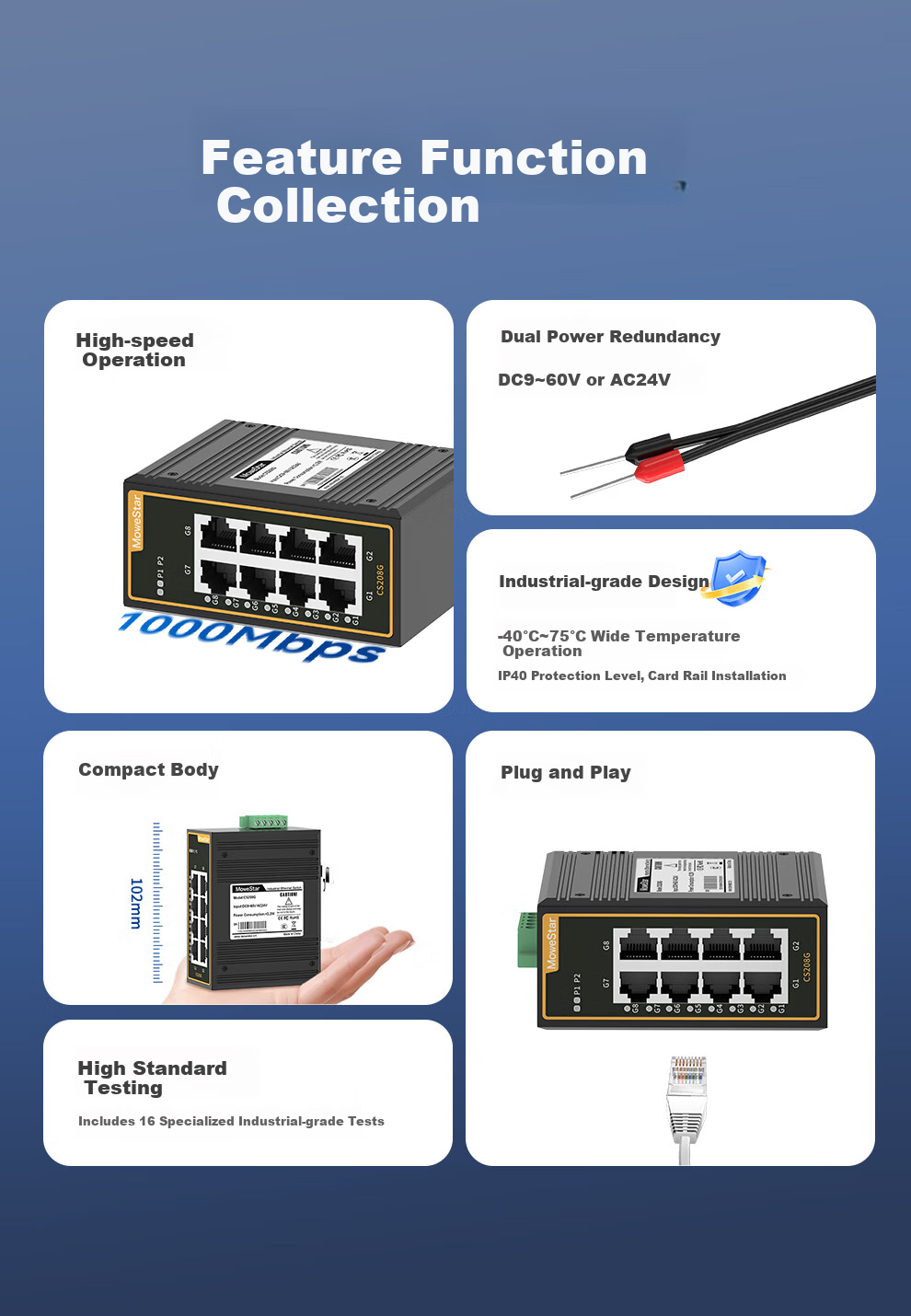 MoweStar Industrial Switch, 8-Port Full Gigabit, Rack-Mounted, Layer 2 Unmanaged Industrial Ethernet Switch, Small Mini Version Switch CS208G 3