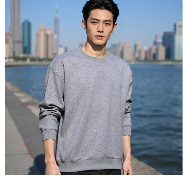 ROMON Men's Sweatshirt Spring and Autumn Milk Silk Heavyweight 300G Casual Fashion Loose Long Sleeve Basic Shirt for Men 17