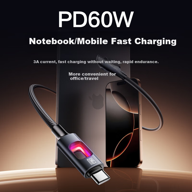 Кабель PISEN Type-C to Type-C PD 60W, 2м, черный