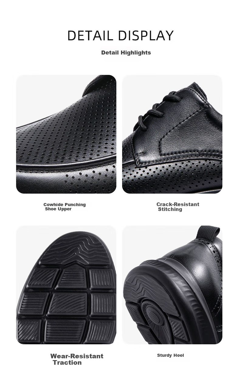 CAMEL Men's Cowhide Breathable Shock-Absorbing Business Casual Leather Shoes G13M263053 Black Size 38 9
