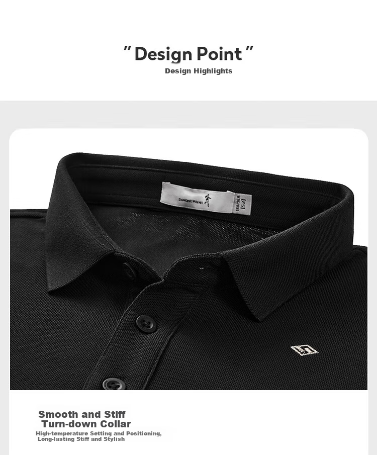 DANCING WOLVES [Ice Oxygen Bar & 7A Grade Antibacterial] Summer Dotted Embroidery Men's Short-Sleeve POLO, 001 Black, L(175) 2