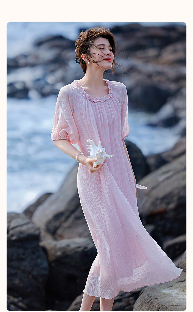 Demana [Light Oxygen Lyocell] Summer Romantic French Style Ruffle Collar Doll Dress with Detachable Belt Women's Dress 1