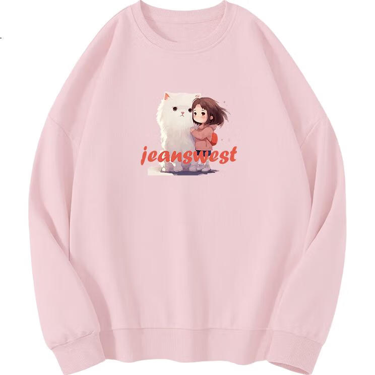 Jeanswest Women's Sweatshirt, Sweet And Cute, Casual Loose Comfortable Versatile Pullover Base Layer Top, Gray Pink, Size L