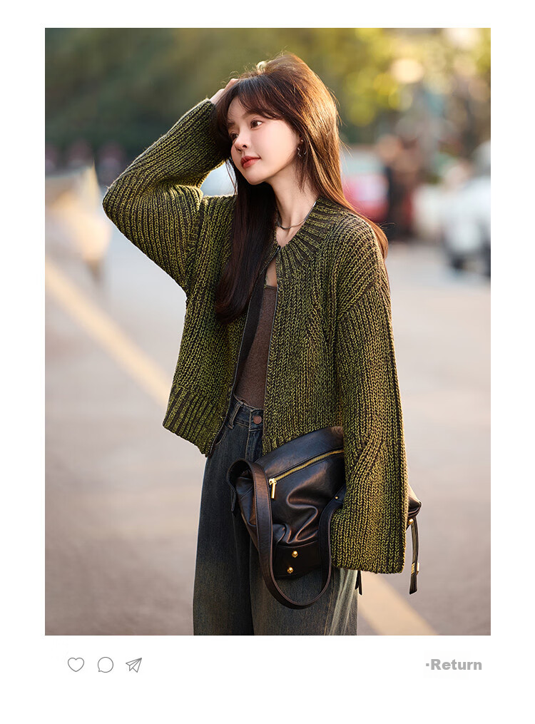 Mt [Shengbai] Winter Heavyweight Design, Chunky Knit Cardigan Short Jacket for Niche Desig 3