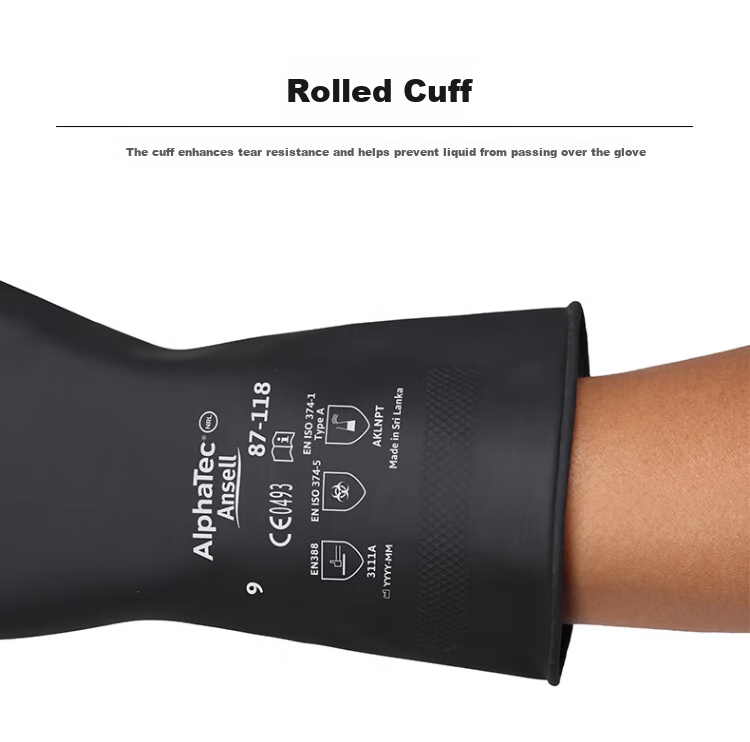 Ansell Latex Gloves, Acid And Alkali Resistant, Corrosion-Proof, Thickened, Chemical-Resistant, Oil-Resistant, Industrial Protective Gloves, 87-118 (1 Pair), M 11