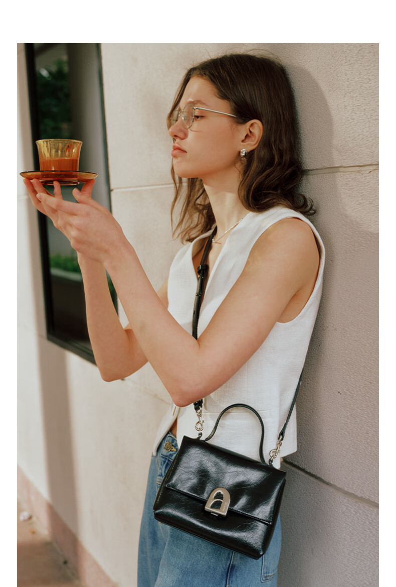 La Festin [He Hongshan's Style] Small Collapsible Handbag, Women's Shoulder Crossbody Kelly Bag, Birthday Gift for Girls 7