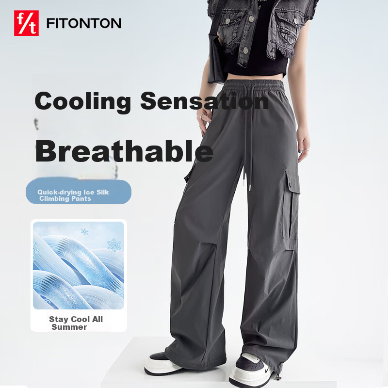 FitonTon American-Style Cargo Pants for Women, New Autumn/winter 2025 Style, Sports Casual Wide-Leg Pants, Two-Way Wear Hiking Trousers, Women's Size M