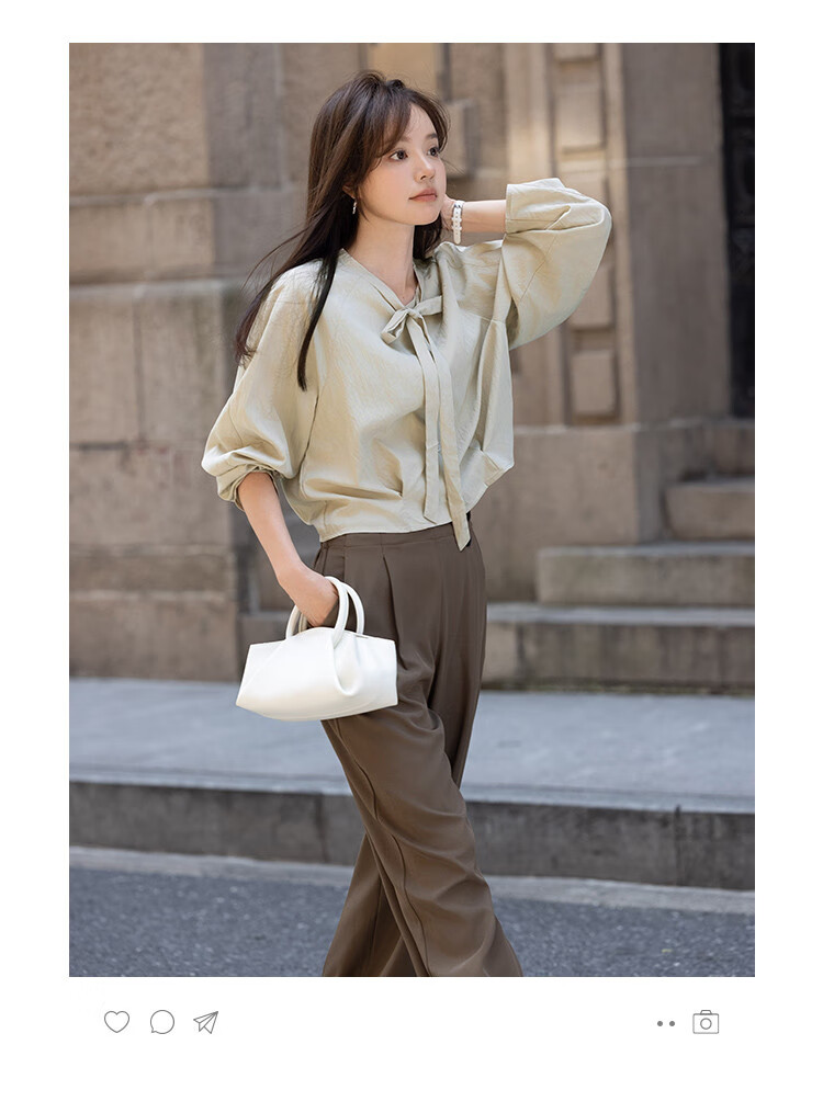 MT Gentle Commuter Style Autumn Design Gathered Hem Tie Neck Long Sleeve Blouse 3
