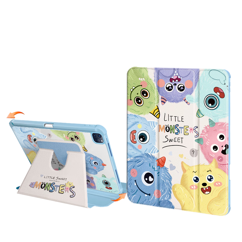 Asiwa IPad Pro 2020 Case, 11-Inch with Pencil Holder, 360-Degree Rotating, Horizontal And Vertical Support, Cartoon Painted Silicone, Shockproof And Bend-Resistant, Compatible with 2022/2021 Versions