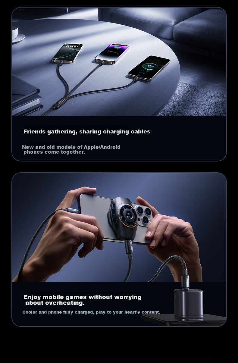 BASEUS Three-In Charging Cable, PD60W Fast Charging, Compatible with IPhone 18/17/16/15 Pro, Huawei, Xiaomi, Apple Phones, IPad, Car Charger, 1.1 Meter White 5