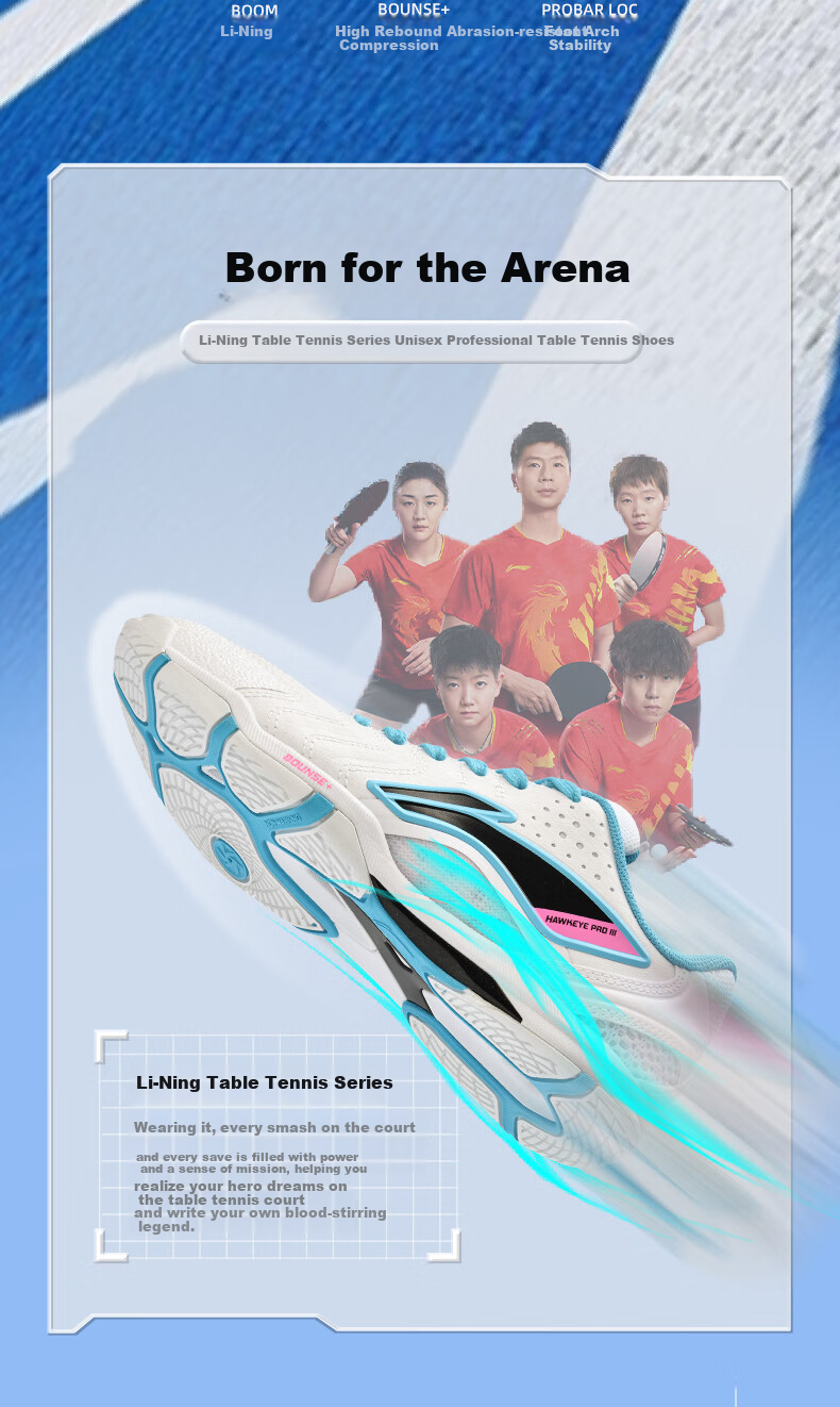 Li-Ning Table Tennis Shoes Eagle Eye 3.0 PRO Breathable Wear-Resistant Non-Slip Sports Shoes for Men And Women, Competition Training Shoes, Size 43 2