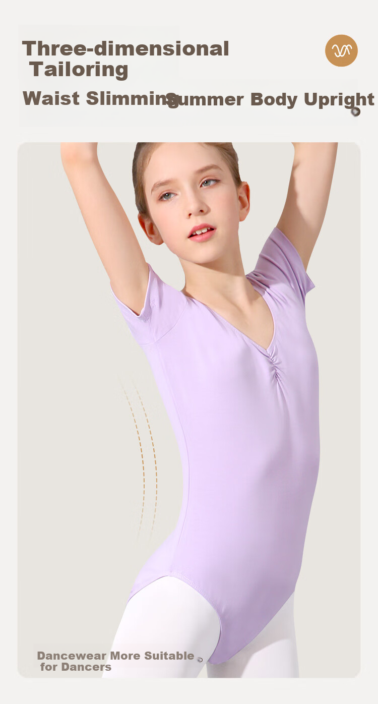 Zhiyouban Children's Dance Performance Costume, Ballet Short-Sleeve Practice And Exam Uniform, Chinese Dance And Body Movement Half-Body Suit for Girls 6
