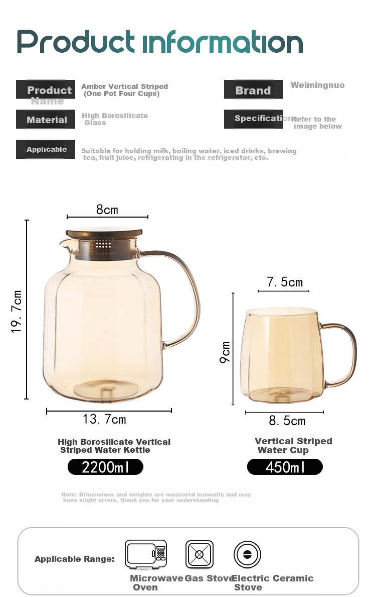 WEIMINGNUO Glass Cup Set with Heat-Resistant Cold Water Pitcher, Drying Pitcher, Health Tea Pot And Teacups, One Pot Four Cups 1.8L 5